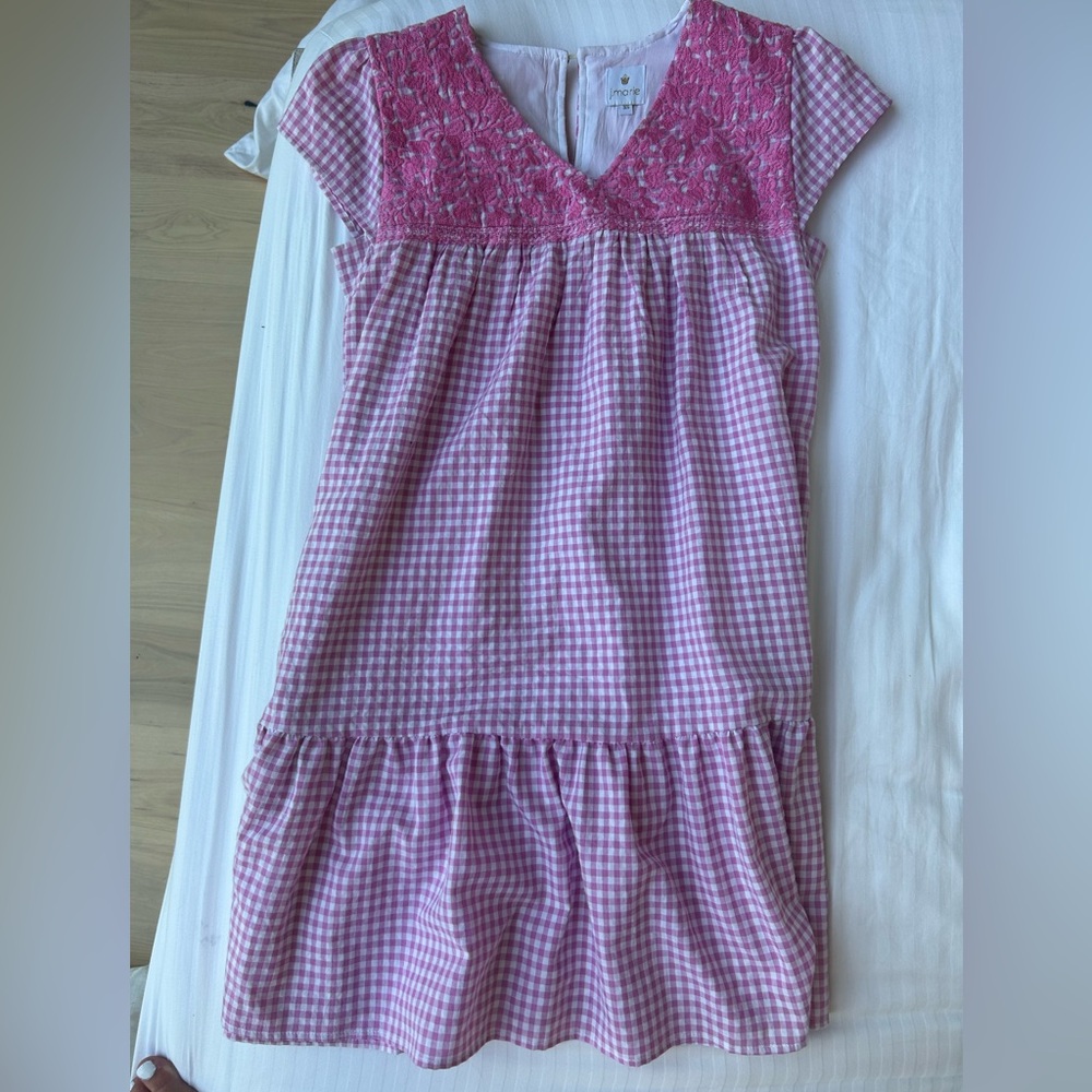 Pink Gingham Dress with Lace Detail